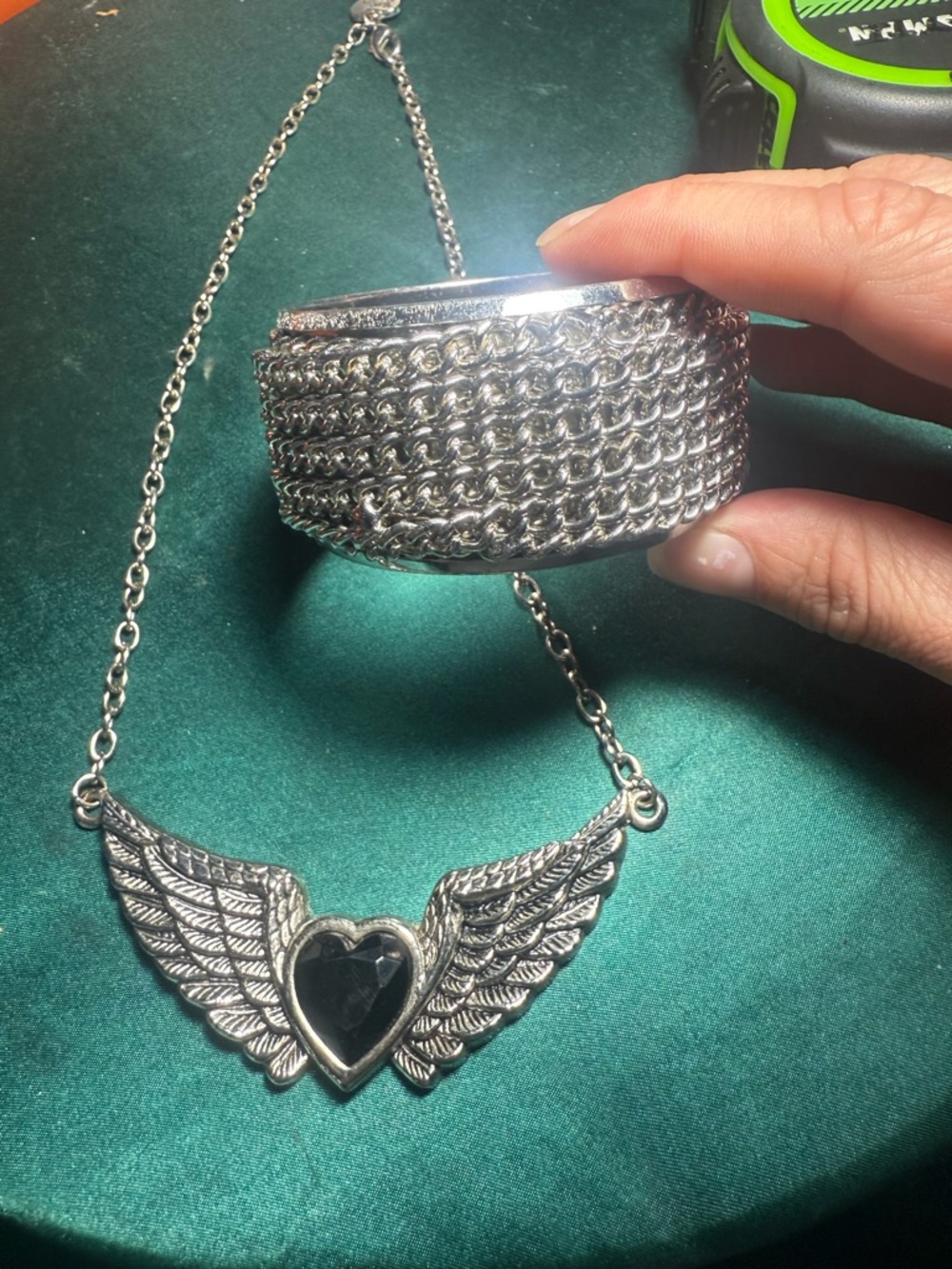 Source Unknown Silver Winged‎ Heart Necklace with Black Stone